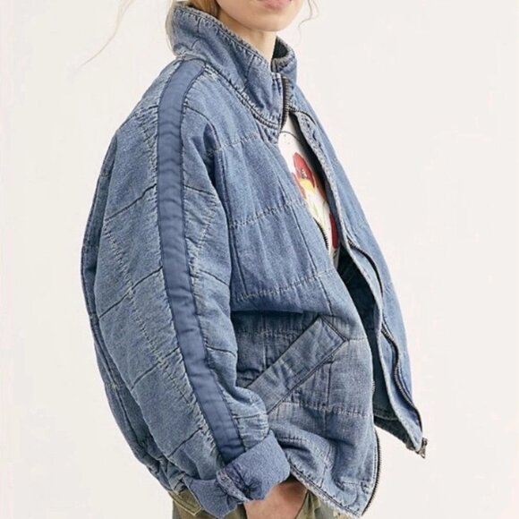 Free People Jackets & Blazers - 💙🧥 Free People We The Free Quilted Denim Jacket Dolman Oversized Medium